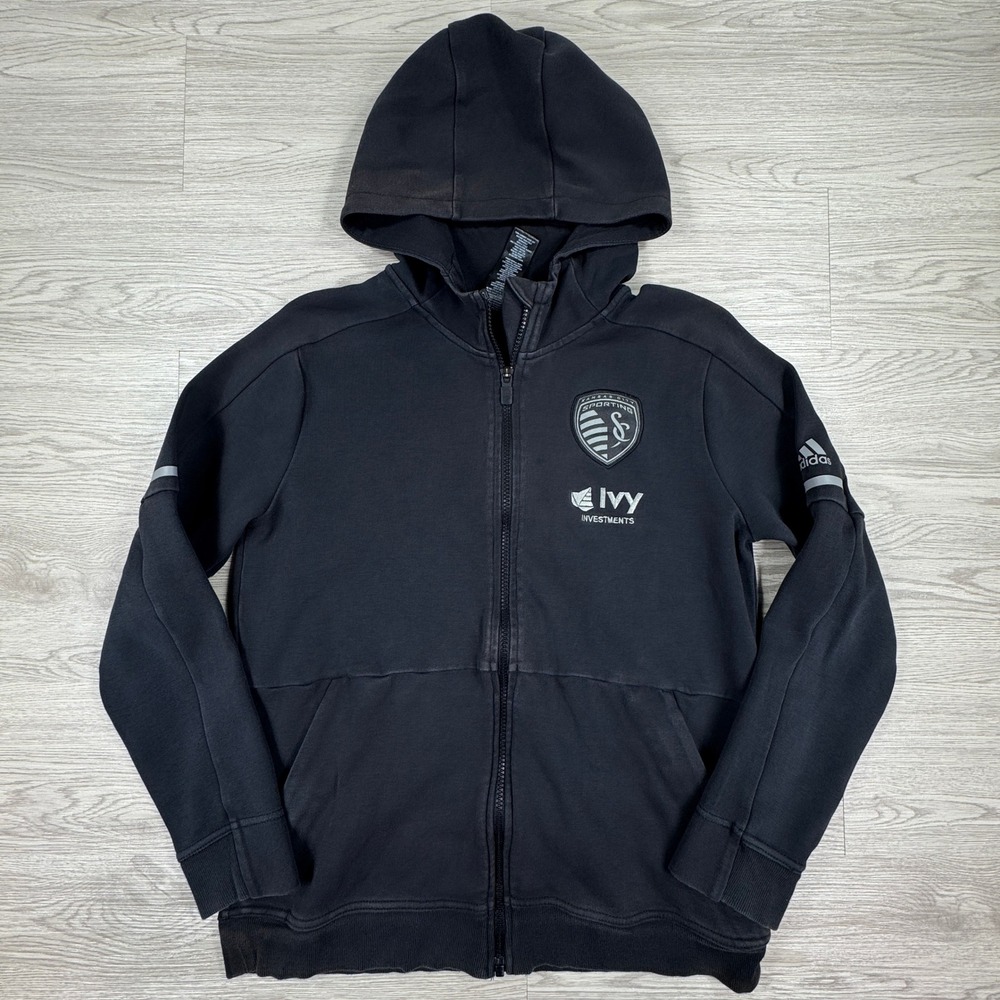 Adidas‎ Youth Boys Hoodie Sporting Kansas City Soccer Full Zip Black Large 14/16